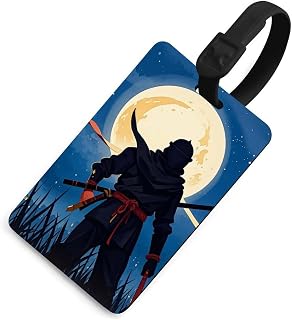 Luggage Tags for Suitcase with Name Id Card, Moonlight Ninja | Leather Luggage Tags,Privacy Cover Id Label with Stainless Steel Loop & Address Card,Travel Bag Tag Luggage Accessories