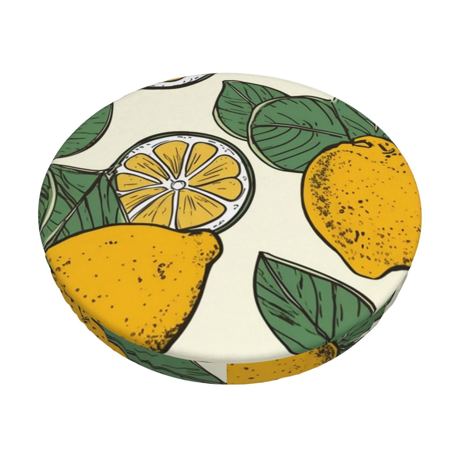 Fodpand Black Lemon Fruit Pattern Stool Covers Round 13 Inch, Stretch Round Bar Stool Seat Covers Washable Dustproof Stool Cushion Slipcover Soft Velvet Bar Chair Covers With Elastic Band