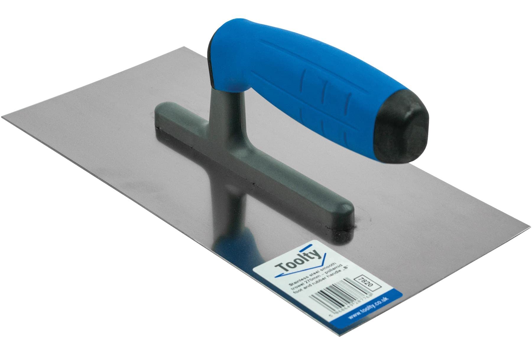 Toolty Tiling Trowel - Stainless Steel - Non-Slip Rubber Handle - Without Notches - 10.6" x 5.04" - for Applying Adhesives and Screeds