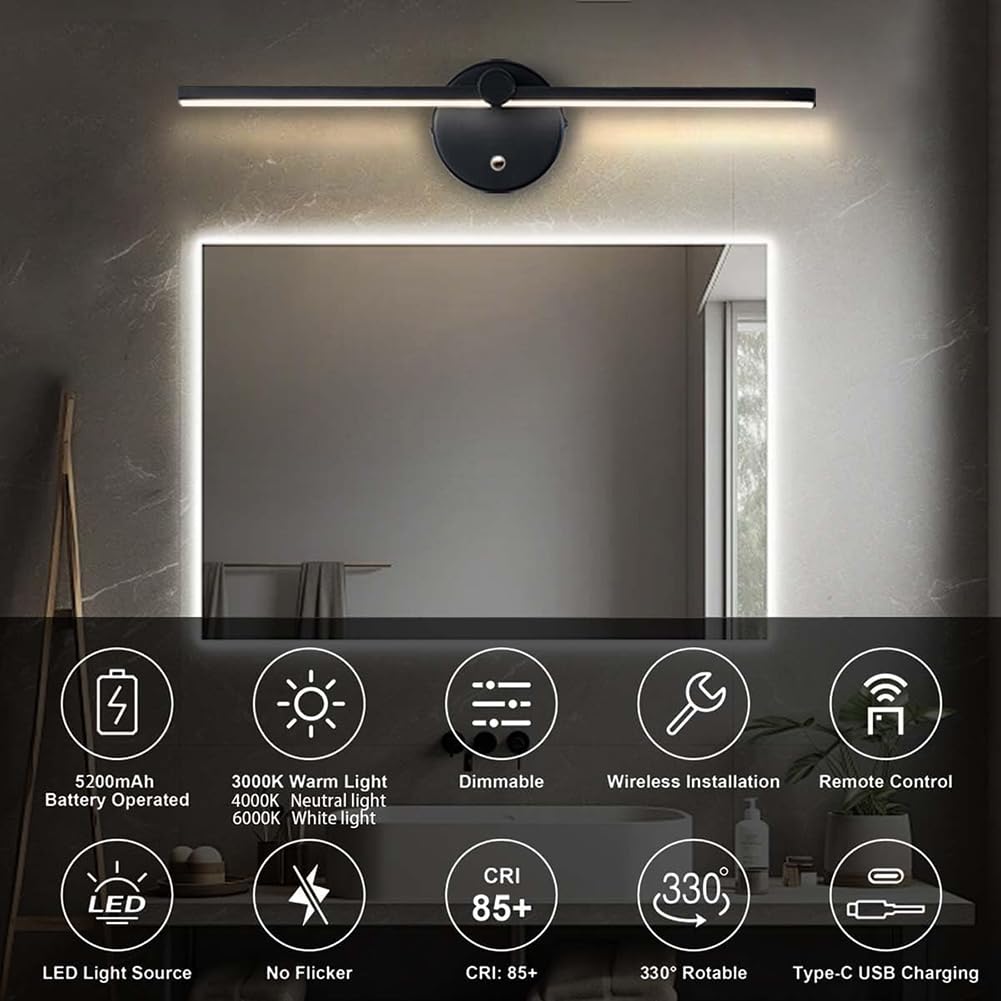 Lampe LED pour Tableaux sans fil à Intensité Variable 40cm éclairage de Tableaux Applique Murale Sans Raccordement électrique Batterie Rechargeable Orientable Lampe Pour Tableaux Rechargeable