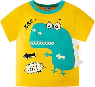 Camisetas infantis para bebês meninos e meninas verão com desenho de dinossauro, manga curta, gola redonda, camisetas para crianças