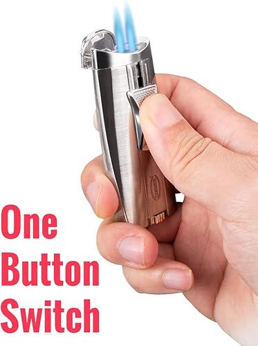 Miniatura 13 de Cobber Encendedor de puros de antorcha, doble llama de 2 chorros recargable de butano, encendedor de cigarros gris