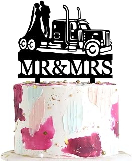 Heavy Truck Wedding Cake Topper Driver Cake Topper Trucker Wedding Cake Topper Funny Mr And Mrs Cake Topper for Wedding/Anniversary/Bridal Shower Party Decor