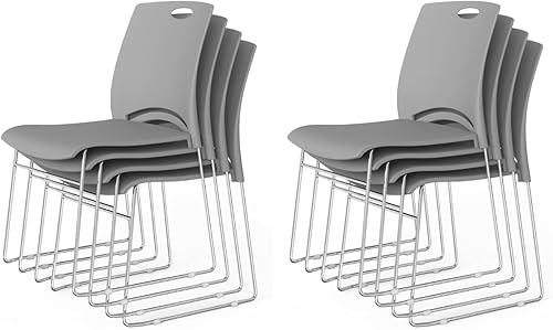 Miniatura 19 de VINGLI Juego de 4 sillas apilables de oficina con base de trineo de metal, asiento ergonómico de plástico, sillas apilables para sala de espera