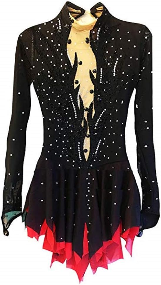 Ice Skating Dress Women's Long Sleeves Skating Skirts Figure Skating(M) Black