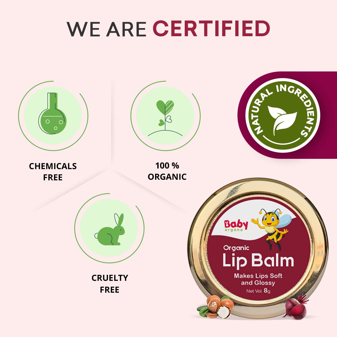 BabyOrgano Rose & Pomegranate Lip Balm for Kids | 0+ Years | Natural Moisturizing Lip Care Mask | Desi Cow Ghee & Kokum Butter | Dry, Chapped & Lighten Lips | Chemical & Paraben Free | 8gm (Pack of 1) 3