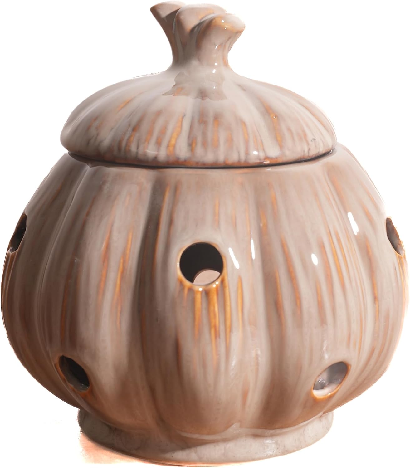 Ceramic Garlic Keeper Storage Holder Jar with Lid, Kitchen Countertop Large Garlic Canister Cellar Saver Holder Crock Container. (Beige)