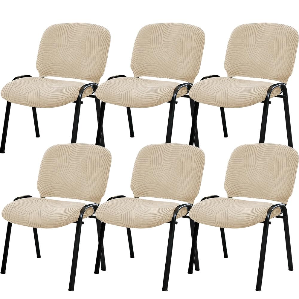 Armlehnenlose Büro Stuhlhussen Mit Blatt Jacquard Muster Zweiteilige Stuhlhussen Für Den Empfangsbereich Stretch-Stuhlhussen Für Esszimmerstühle Für Besprechungsräume(Beige 01,6PCS)