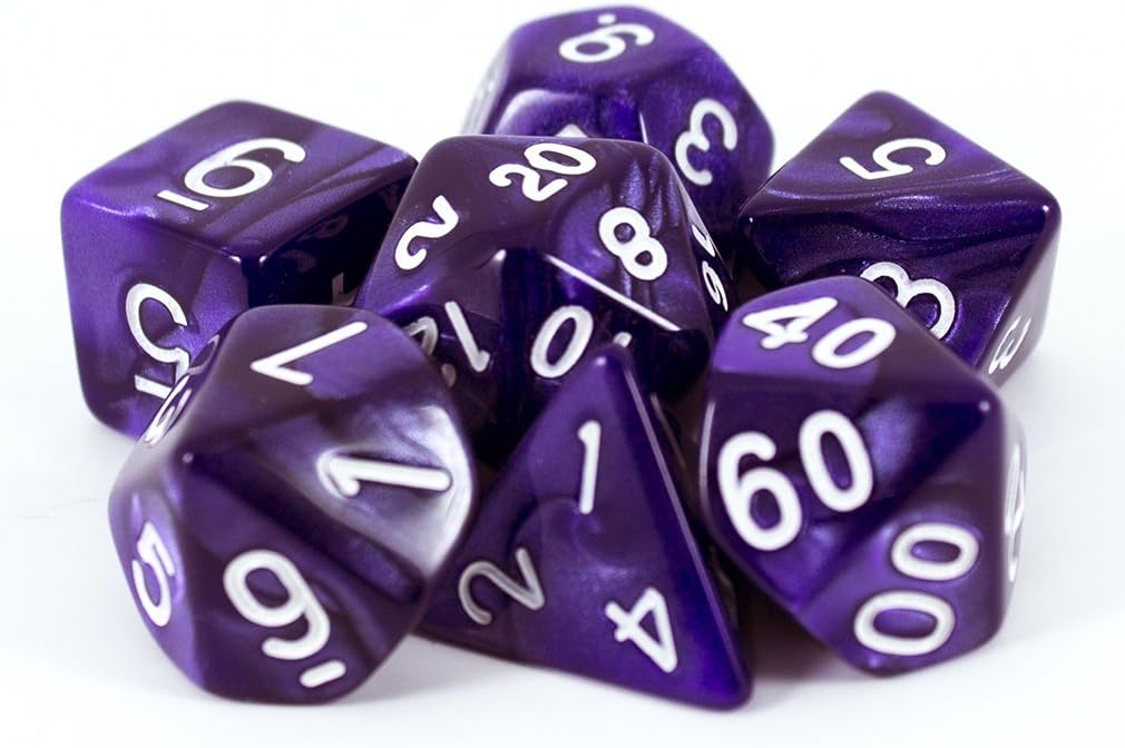 Purple RPG Dice - Full Polyhedral Set - Pearl Effect