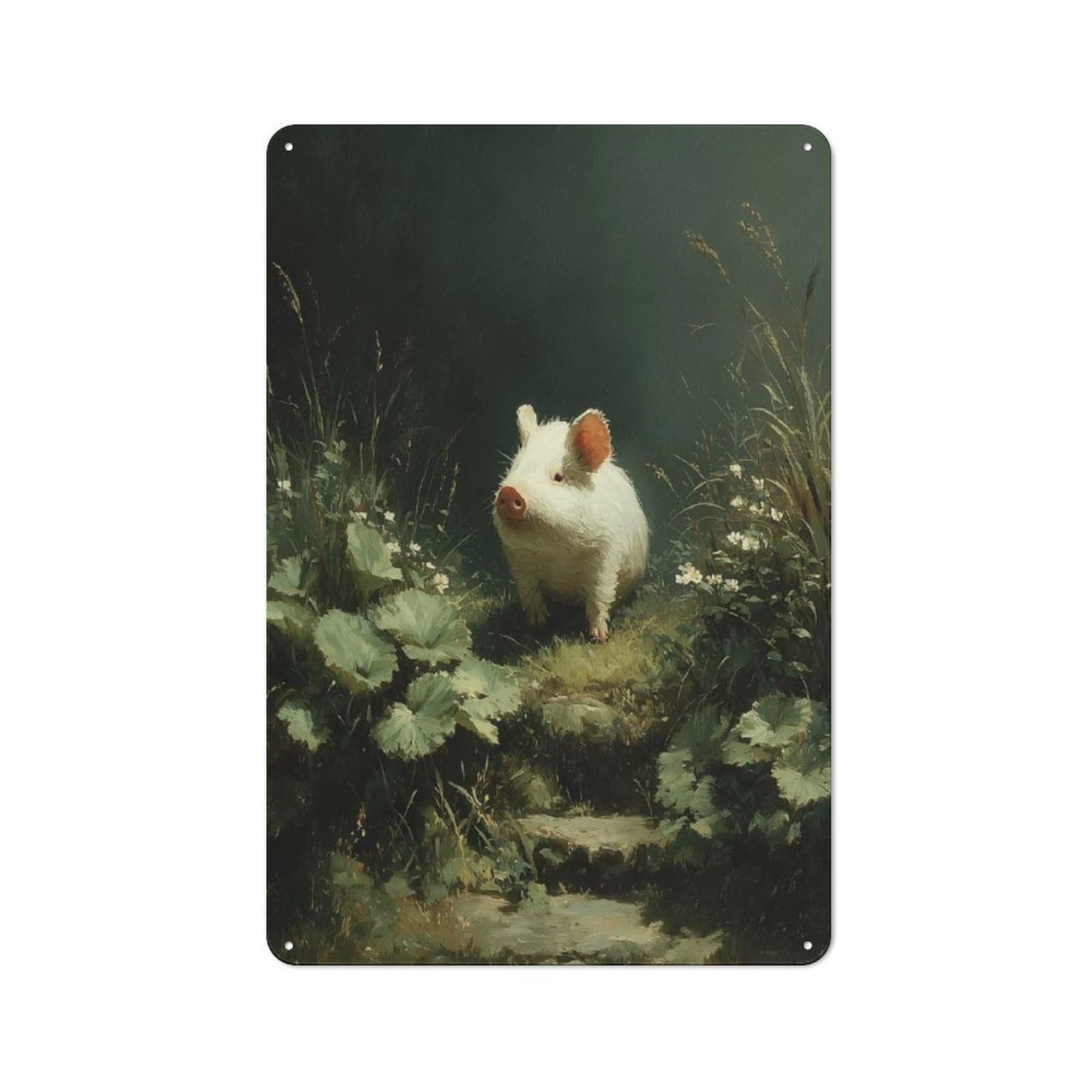 Junmoney Style-8 Retro Retro Metal Sign 30X20cm Featuring Cute Piglet In A Grassy Meadow, Garage Wall Decor For Garage, Hobby Room, Office Or Man Cave