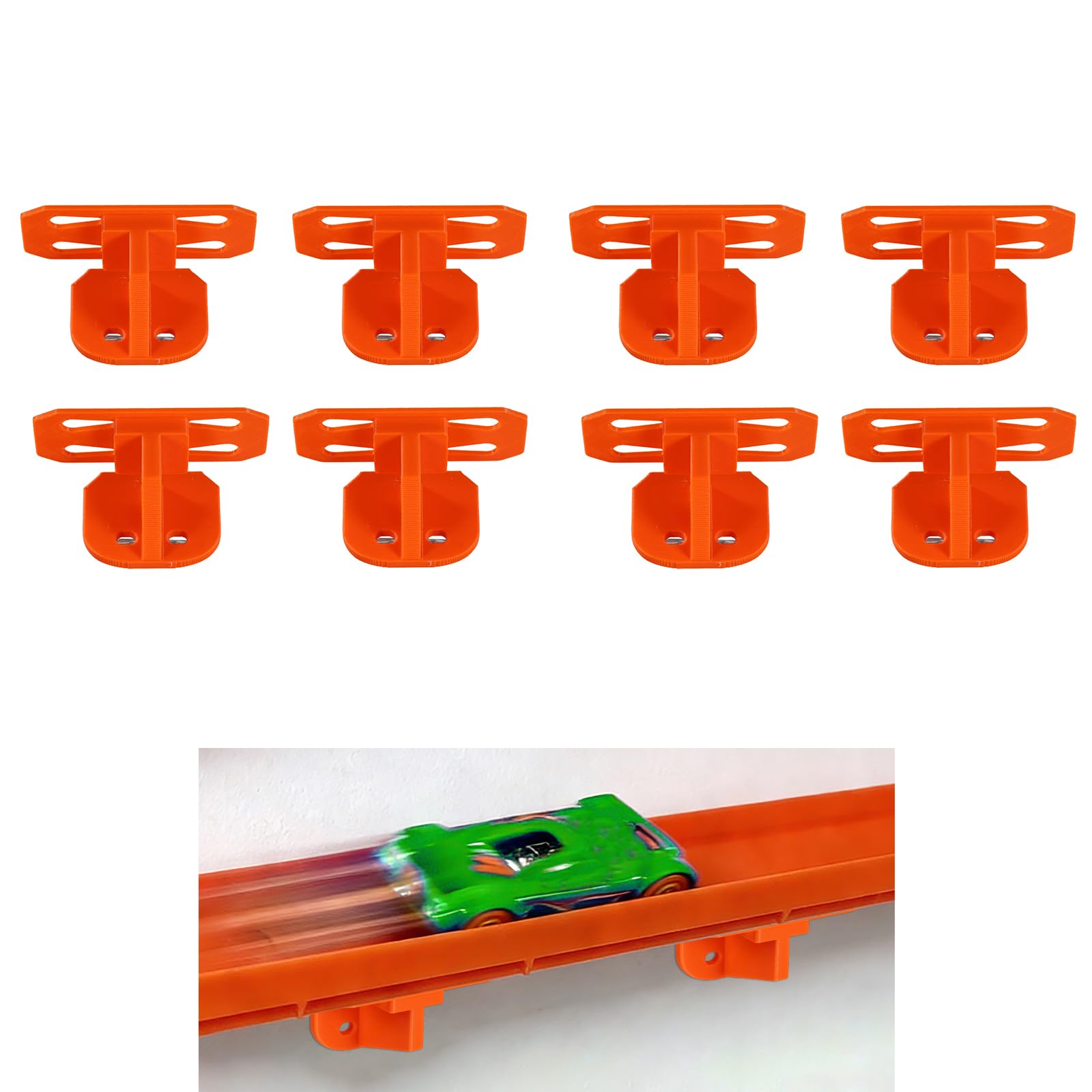 8pcs Single Lane Wall Mount Brackets for Hot Wheels, 1/64 Scale Cars and Trucks, Plastic Single Lane Wall Track Holder Compatible with Hot Wheels Track Systems (Orange)