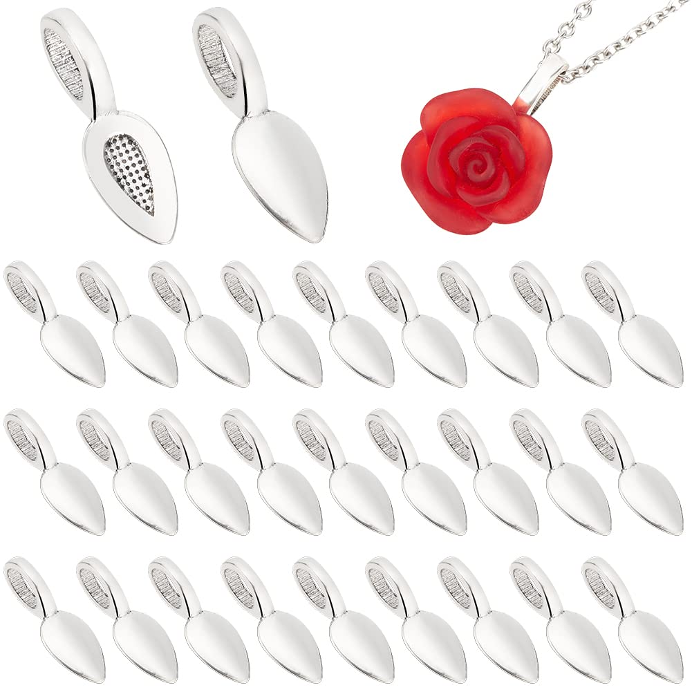 PH PandaHall 50pcs Belieres a Coller Feuille pour Pendentif en Alliage Pendentif à Clipser Belieres Pendentif Accessoires en Arg