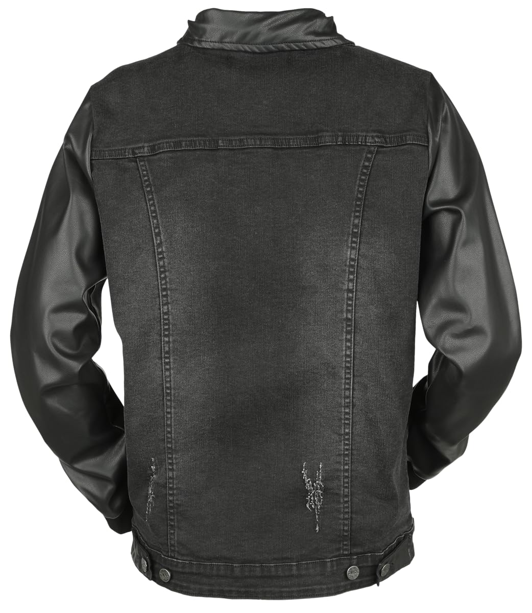 Black Premium by EMP Femme Veste en jean noir avec détails en faux cuir