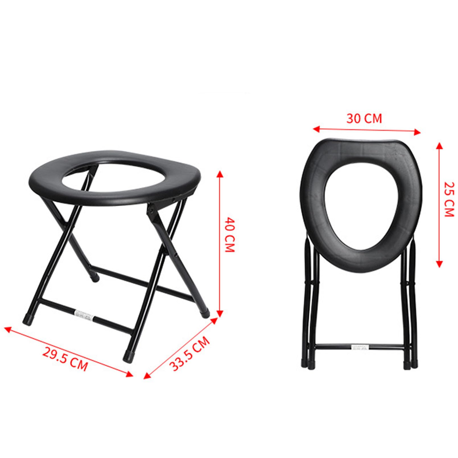 Commode Krzesło toaletowe, składane, lekkie, przenośne, nocne, trwałe, kompaktowe, stabilne, pod prysznic, dla osób starszych, niepełnosprawnych, wodoodporne, wygodne, antypoślizgowe, czarne