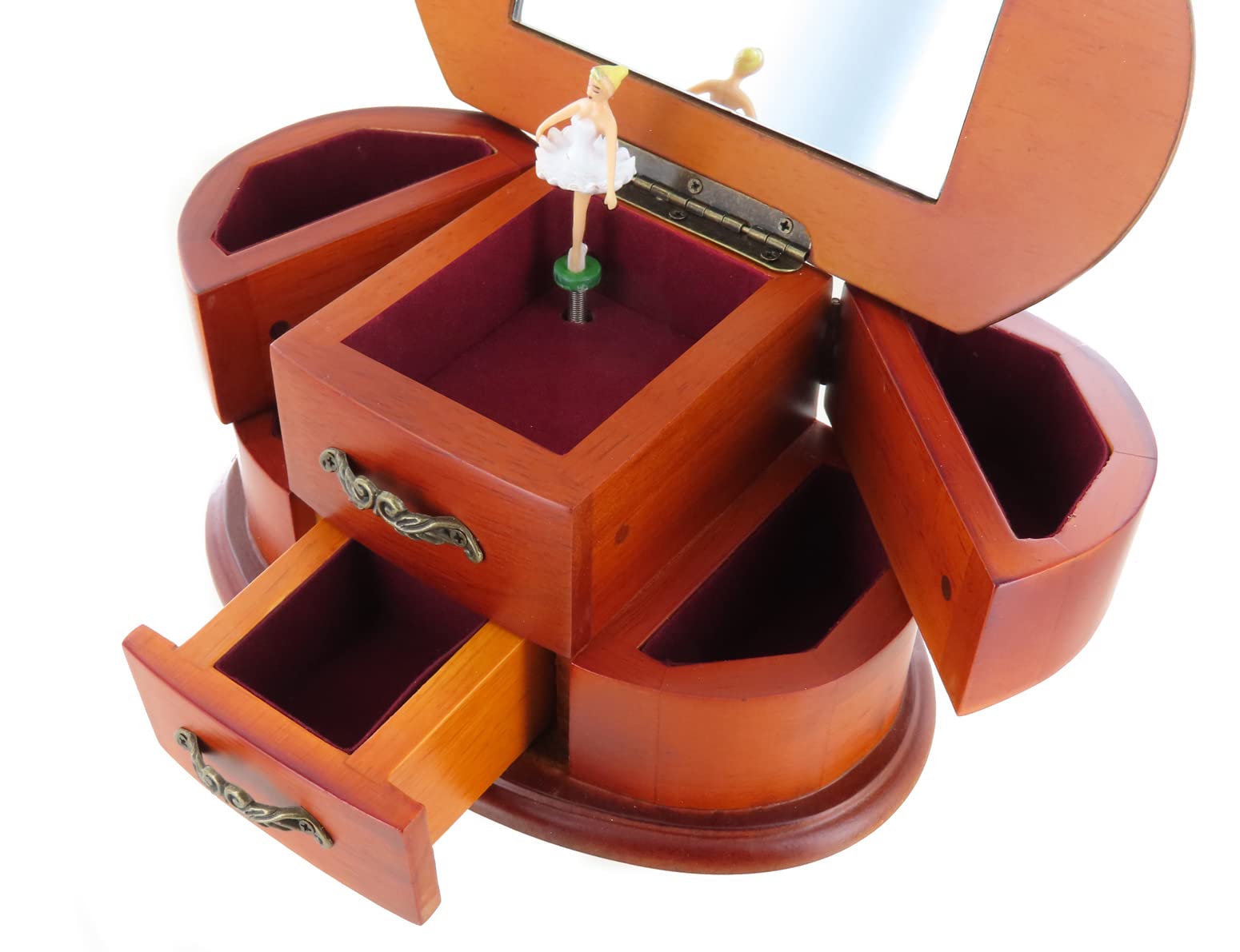 Caja de música para joyas/joyero musical de madera con bailarina giratoria, espejo, cajones y mecanismo musical de resorte de 18 notas - Mistral gagnant (Renaud)