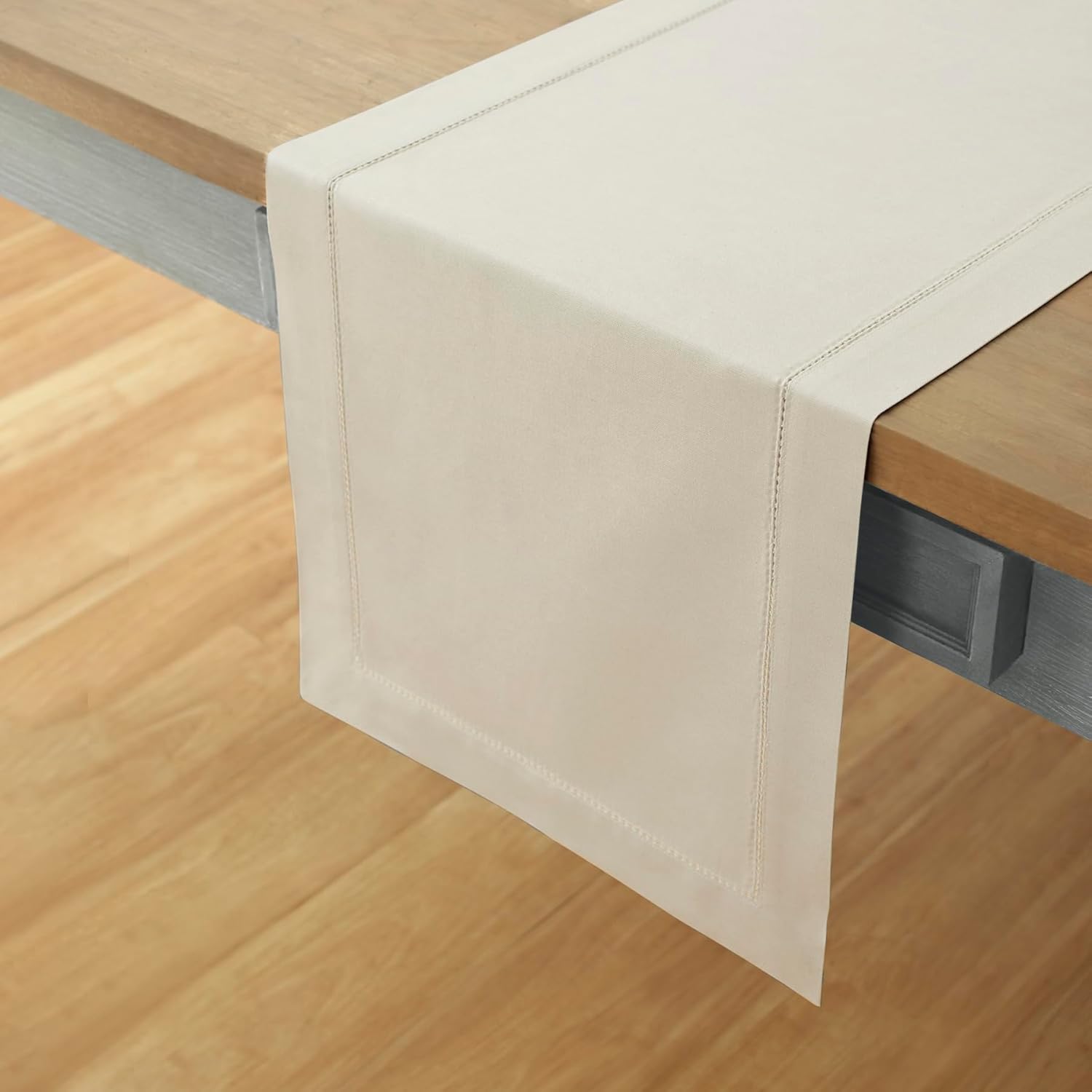 Solino Home Linen Hemstitch Table Runner 60 Inches - Cotton Linen Small Table Runner 14 x 60 Inch Ideal for Dresser and Coffee Tables - Spring, Summer, Mothers Day
