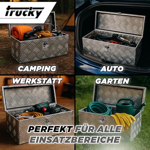 Foto von V2Aox Box Anhänger Kiste Alu mit Deckel Alubox Transportbox Truckbox Deichselbox PKW Zubehör Werkzeugbox Aluminium Anhängerbox Aufbewahrungsbox Gross mit Schloss