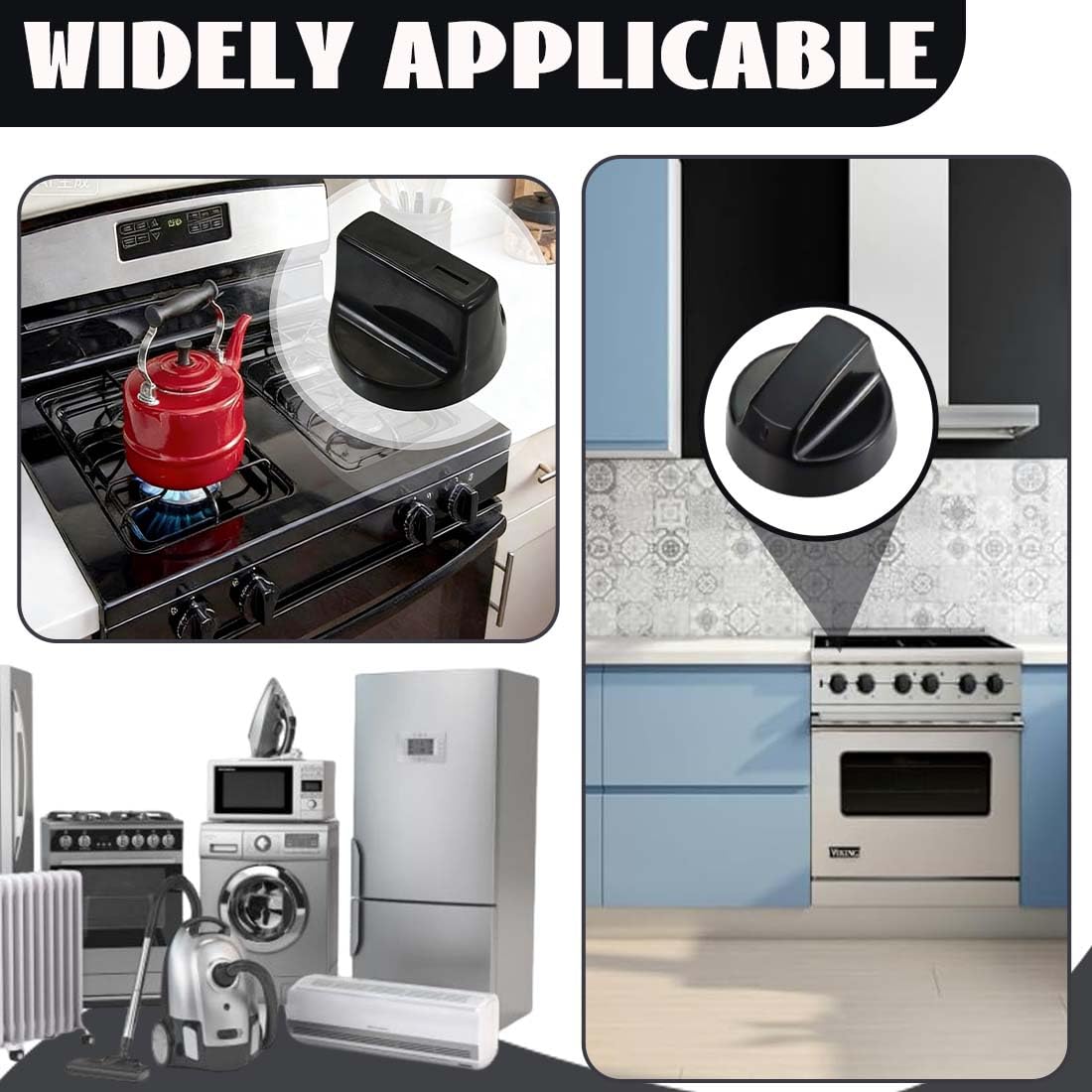 LACHT Pack 2 Manija Perillas Mando Universal Para Horno, Perilla Placa De Vitrocerámica, Perillas De Cocina, Manija Cocina De Gas, Incluye 3 Adaptadores, 4 Cm Diámetro (Negro) — view 6