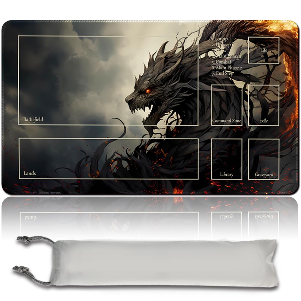 Brettspiel MTG Playmat + Freie wasserdichte Tasche, Genähte Kanten,Card Enthusiasten TCG Playmat Mouse Pad MTG Spielmatten Mit Zonen (Original Playmat) (with Zone,Black Phyrexian Obliterator)