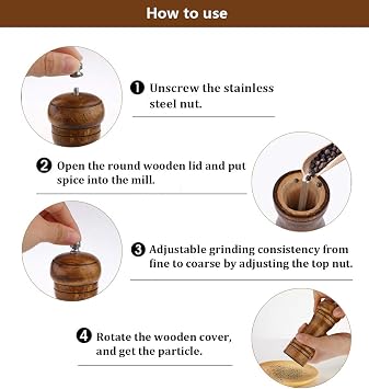 Salt and Pepper Grinders Set,Manual Wooden Salt and Pepper Mills Shakers, Ceramic Rotor with Strong Adjustable Coarseness (Wooden)