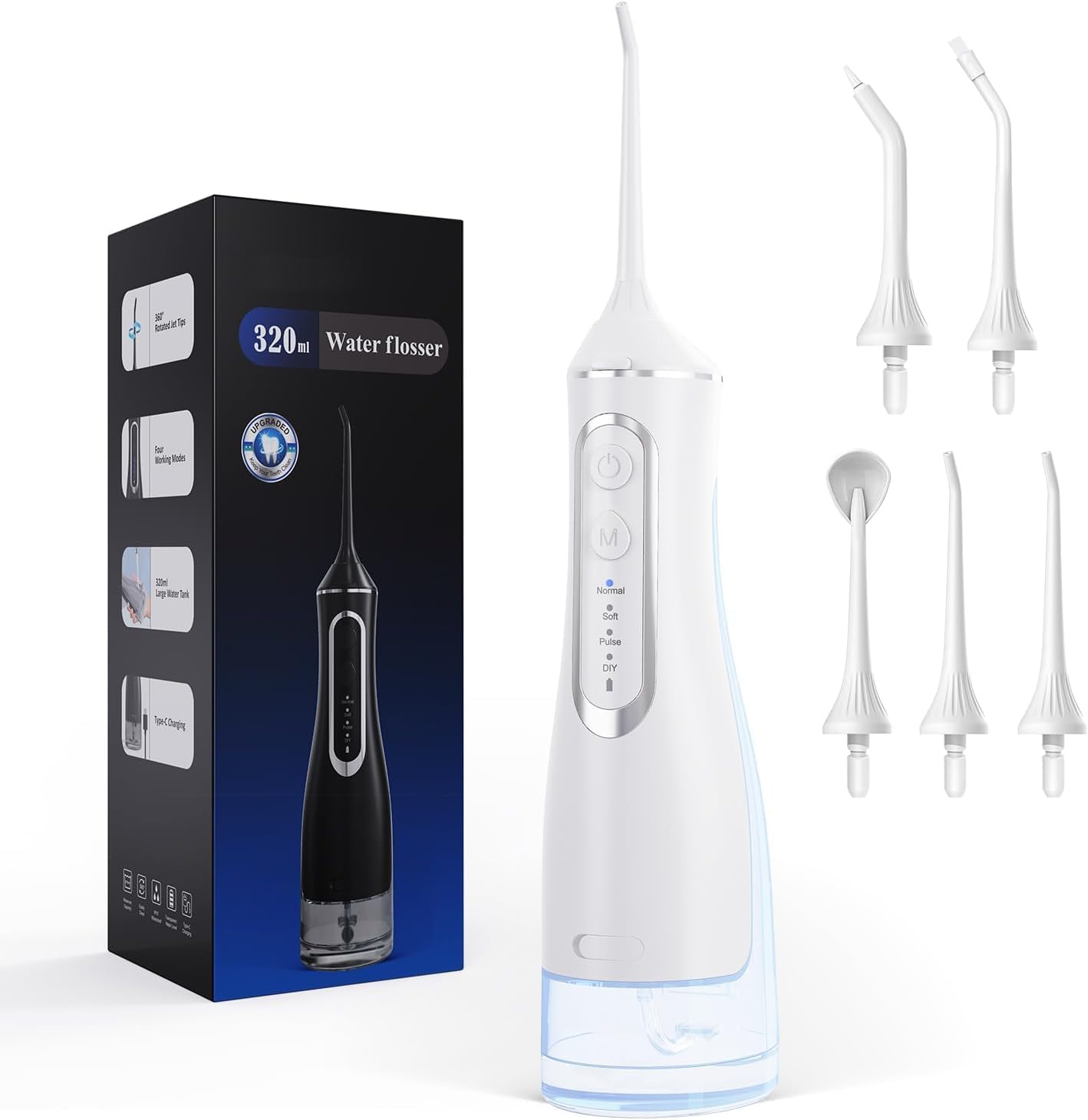 Water flosser Cordless, Dental Flossers USB Rechargable Teeth Flosser, Professional Electric Portable Oral Irrigator with 4 Modes Black For Teeth Cleaning