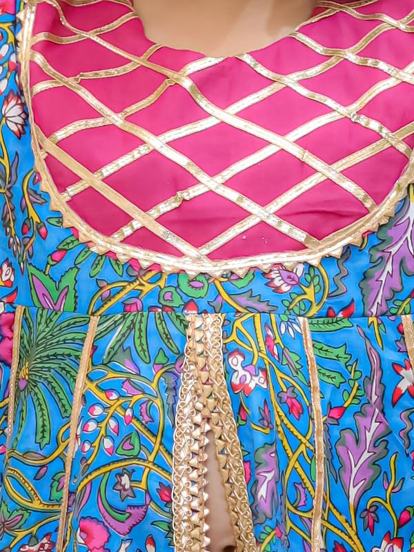 Image of superminis Girls Cotton Floral Printed Gotta Work 3 /4 Sleeves Sharara Suit Ethnic Wear Set