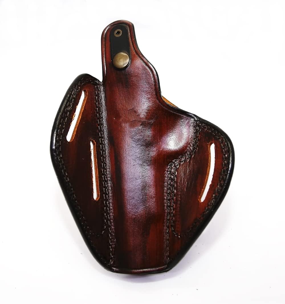 Leather Holster Fits Most 1911 Gun Style, Models with 4.25", and 5" Barrels, Handmade Basket Weave, 3 Slot Style Right Hand, Thumb Break - ShnLeather