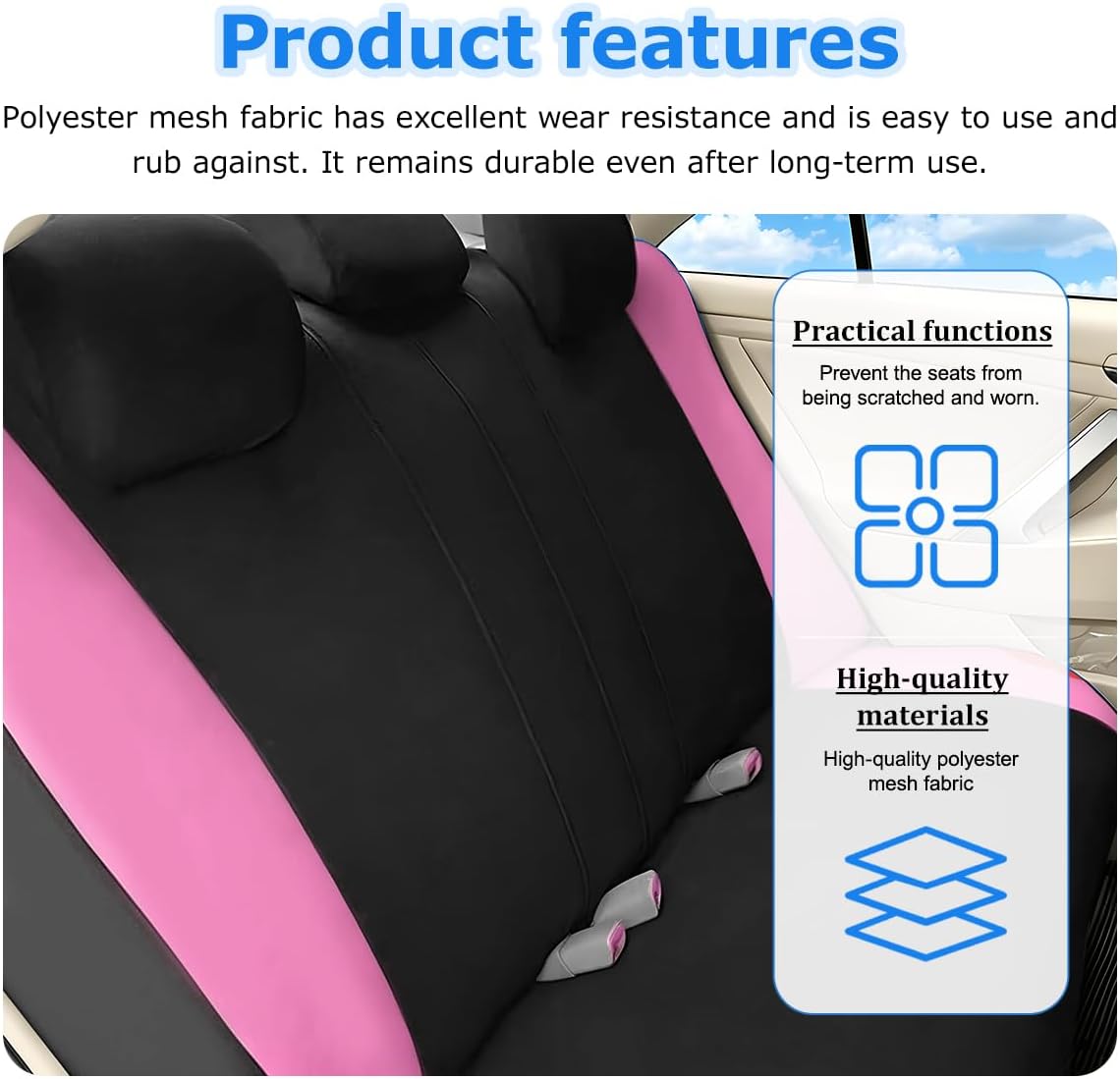 Car Seat Cover Full Sets, Water Proof Vehicle Front and Rear Split Bench with Removable Headrest Cover, Automotive Interior Seat Protectors, Universal Fit (Red)