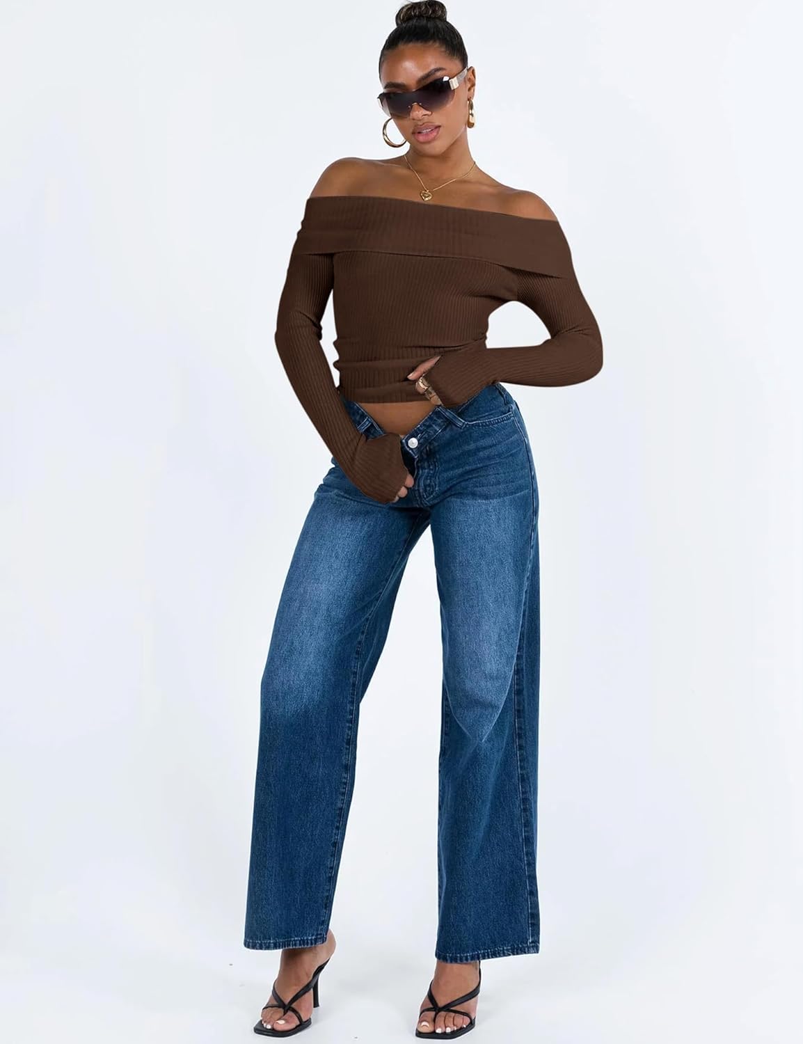 Off The Shoulder Sweater for Women Long Sleeve Pullover Ribbed Knit Going Out Thumbhole Tops 2025 Fall Sexy Outfits - Image 5