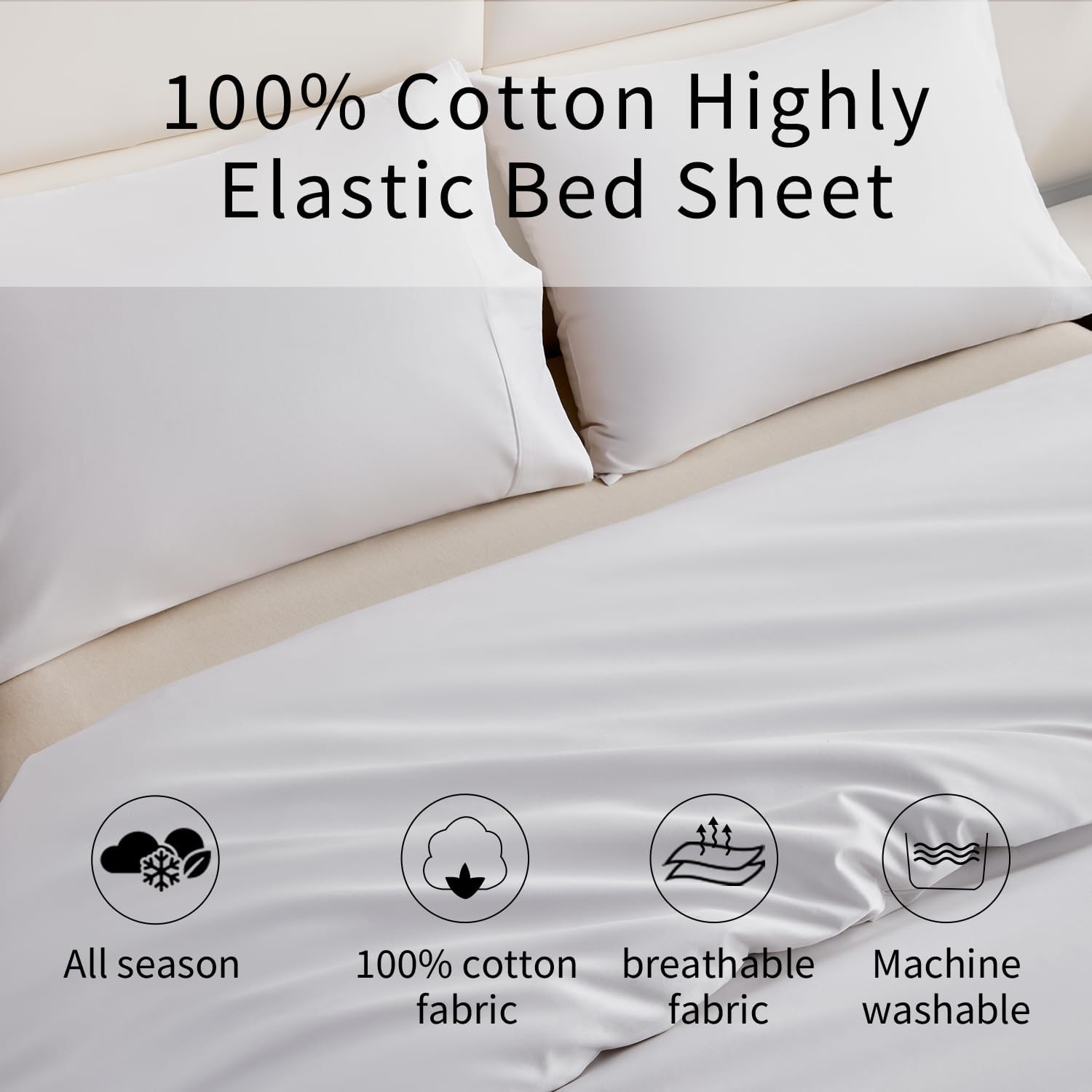 3-Piece Duvet Cover Set, 100% Cotton Solid Color - Modern Minimalist Bedding Set with 1 Duvet Cover & 2 Pillowcases(White, Queen)