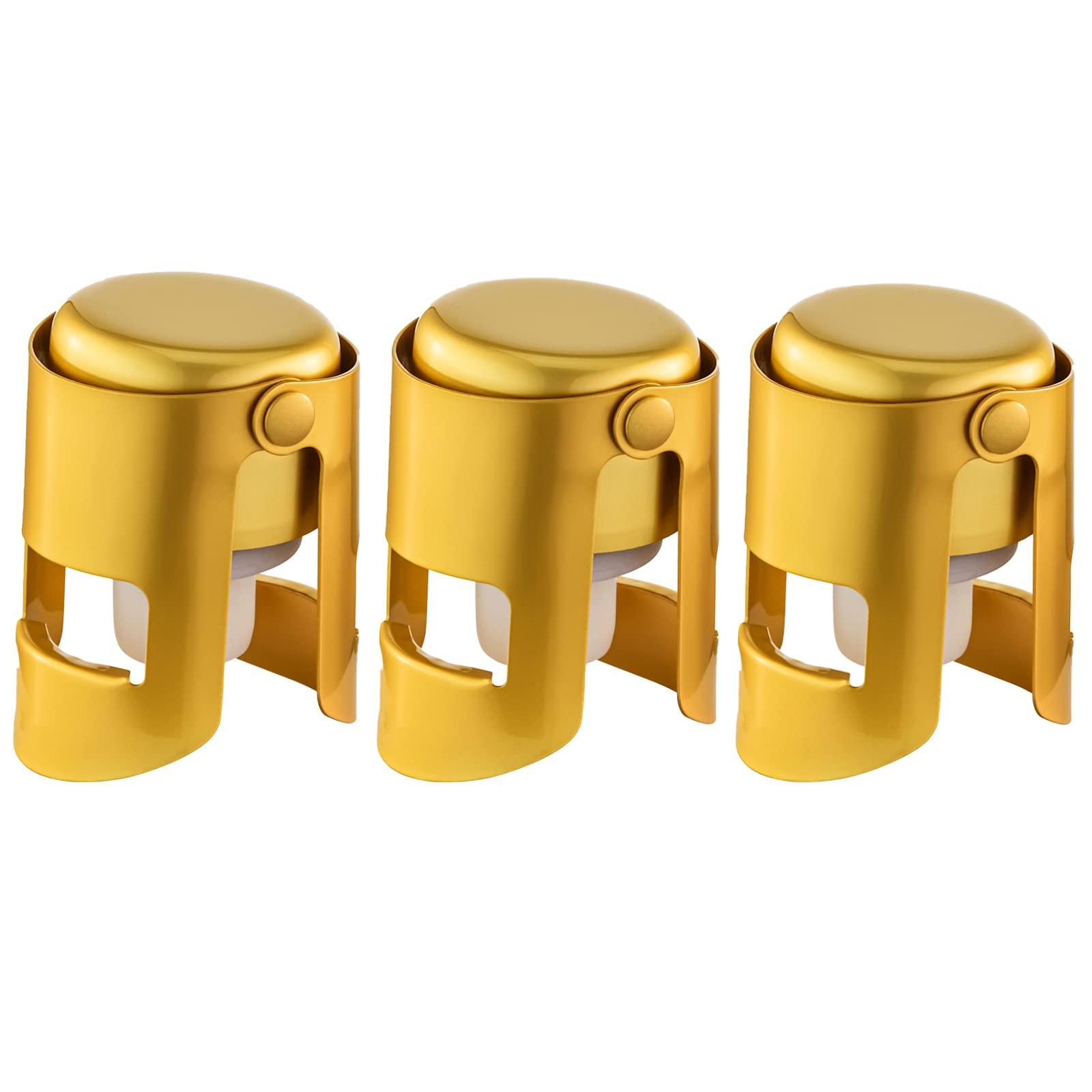 Champagne Stoppers with Stainless Steel Champagne Saver with Food Grade Silicone Leak proof Keep Fresh Suitable for Champagne, Cava, Prosecco and Sparkling (Gold, 3 Pack)
