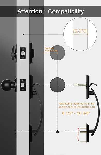 goldenwarm Front Door Handle and Deadbolt Set, Black Front Door Lock Set with Reversible Knob Handle, Modern Exterior Door Lock Set