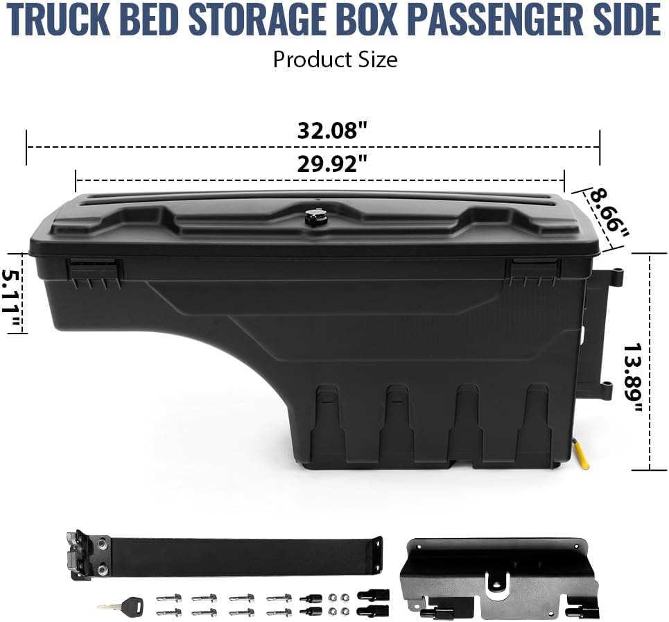 PIT66 Storage Box, Compatible with 07-18 GMC Sierra 1500 2500 3500/Fit 07-18 Chevy Silverado 1500 2500 3500/Fit 19 Silverado 1500 & Sierra Legacy/Fit Limited Only Rear Right Case ToolBox Drawer