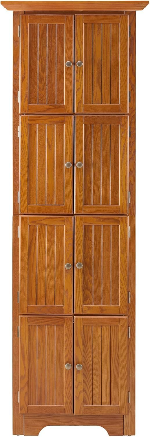 4 Tier Farmhouse Corner Storage Cabinet with 8 Doors & 4 Shelves, 72" H Kitchen Pantry Cabinet Wood Organizer Case Bookshelf, Home Space Saver for Kitchen,Office,Living Room (Oak)