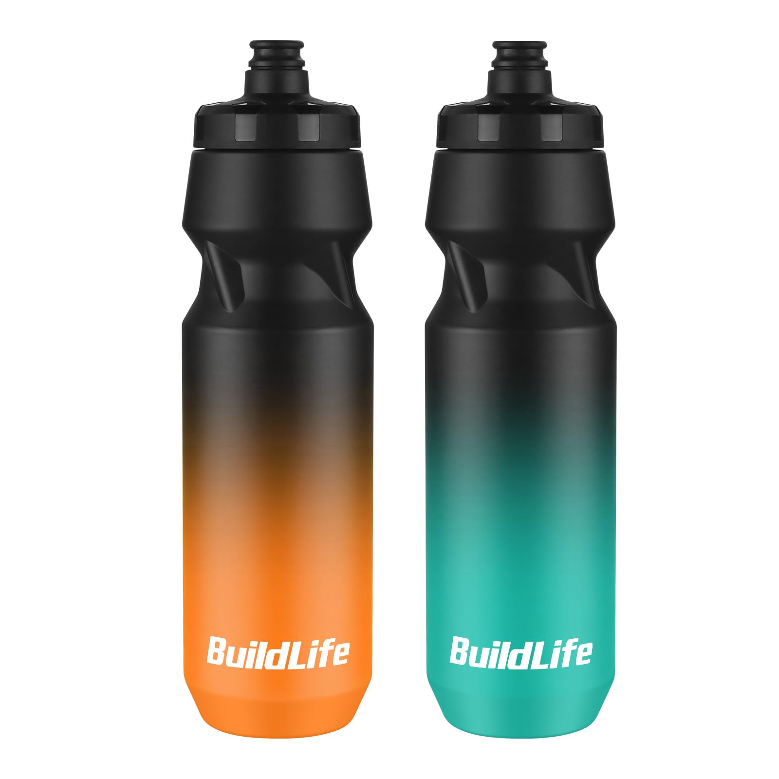 BuildLife 2 Pack Sports Water Bottle, 1000ML Squeeze Water Bottle, Biking Water Bottles, BPA Free & Leakproof Cycling Bottles for Hiking, Outdoor Sports Dishwasher Safe (1L-BlackBlue+BlackOrange) — image 1