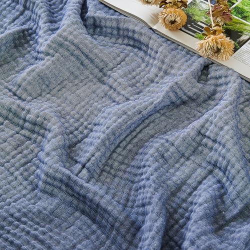 EMME Cotton Muslin Twin Blanket Breathable Gauze Soft Lightweight Adults Gifts for Women (Heather Navy, 60"x80")