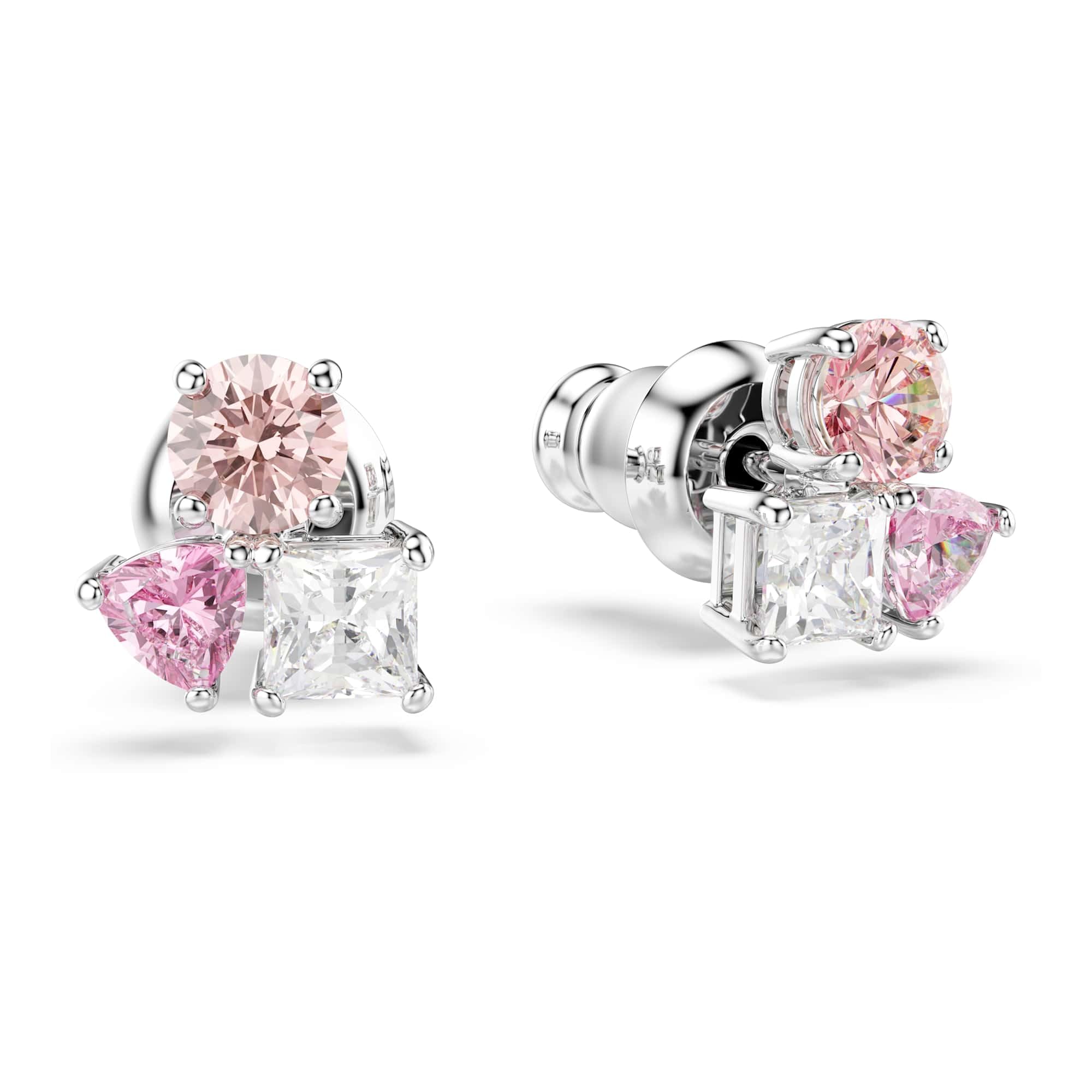 Swarovski Kolczyki zapinane na sztyft Mesmera, Szlify różnorodne, Różowe, Powłoka z rodu