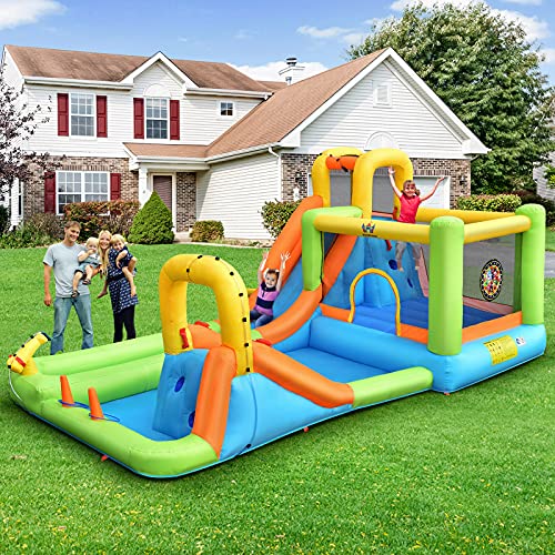 Bountech Inflatable Water Slide, 8 In 1 Mega Waterslide Park Bounce House For Outdoor Fun W/735W Blower, Long Slide, Splash Pool, Water Slides Inflatables For Kids And Adults Backyard Party Gifts #TOP6