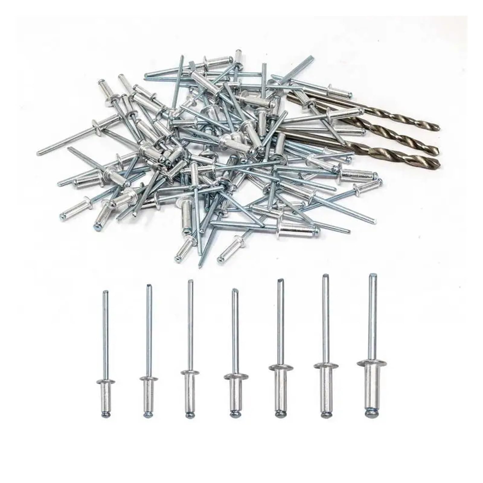 Kit surtido de remaches ciegos con cabeza de cúpula de aluminio de cabeza pequeña, 570 piezas + taladro, 3 piezas de clavos de cobre Remaches