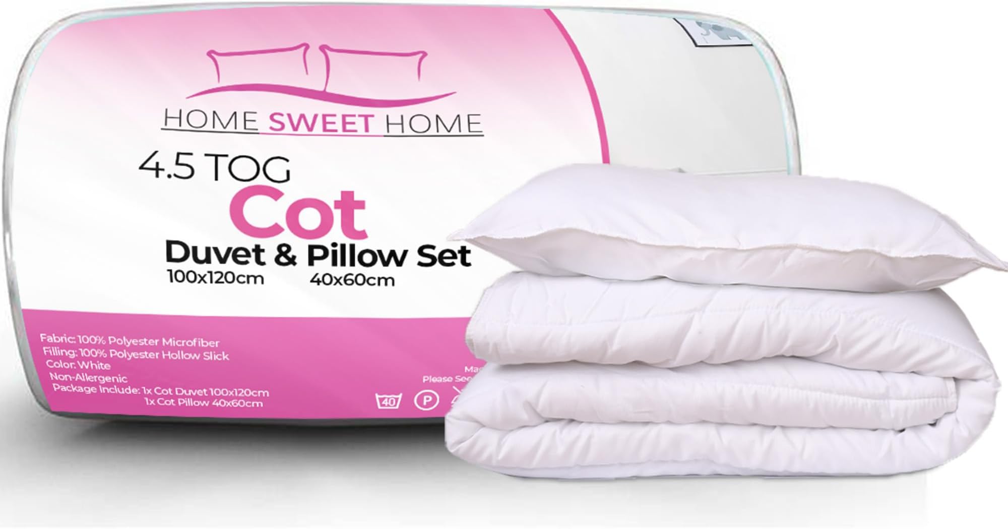 Home Sweet Home UK Toddler Cot Duvet And Pillow Set - 100% Microfiber Anti Allergy 4.5 Tog Junior Baby Duvet And Pillow Set - Toddler Bedding Cot Duvet Set 100 x 120 cm