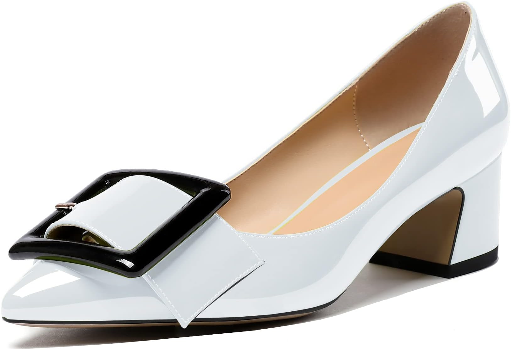 Eldof Pointed Toe Pumps,Classy 2 Inches Block Heel Chic Pumps, Confort Buckle Heel for Office Wedding Dress