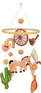 Western Mobile Cowboy Nursery Decor Cowboy Mobile for Crib Ceiling Nursery Mobile Cowboy hat Cloud Cactus Guitar Wheel Horse Money Bag Boots Decoration for Room Decor Newborn Gift