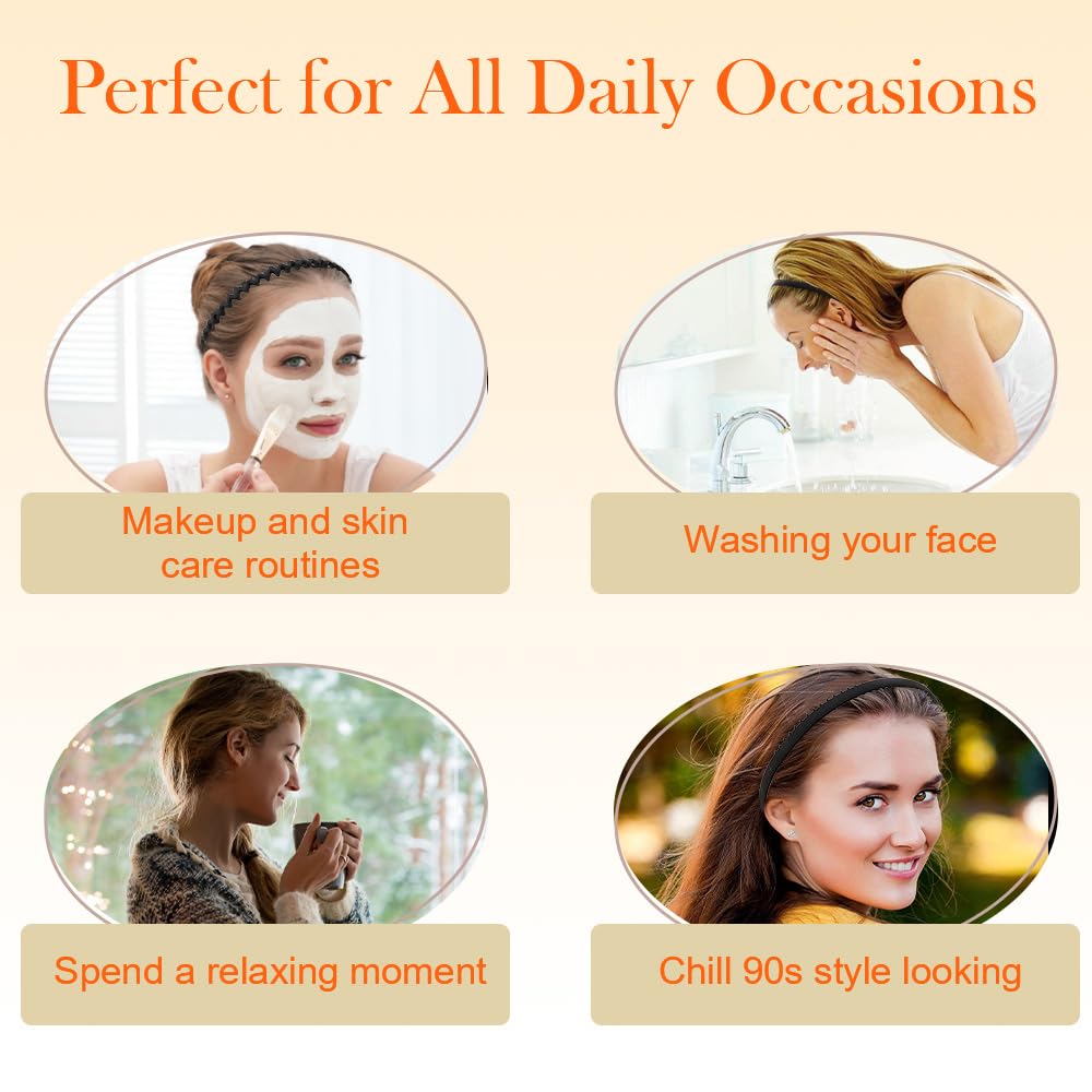 AHONEY 8 Pack Black Headbands for Women Mens Zig Zag Headbands with Teeth Non Slip Hairbands for Women's Fashion Hair Accessories Comb Headband Diademas Para Mujer - Image 4