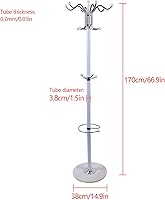 Vista 3 de Perchero de metal independiente, percheros con 16 ganchos, base de mármol, perchero para sombrero, perchero de metal, para dormitorio, sala de Blanco