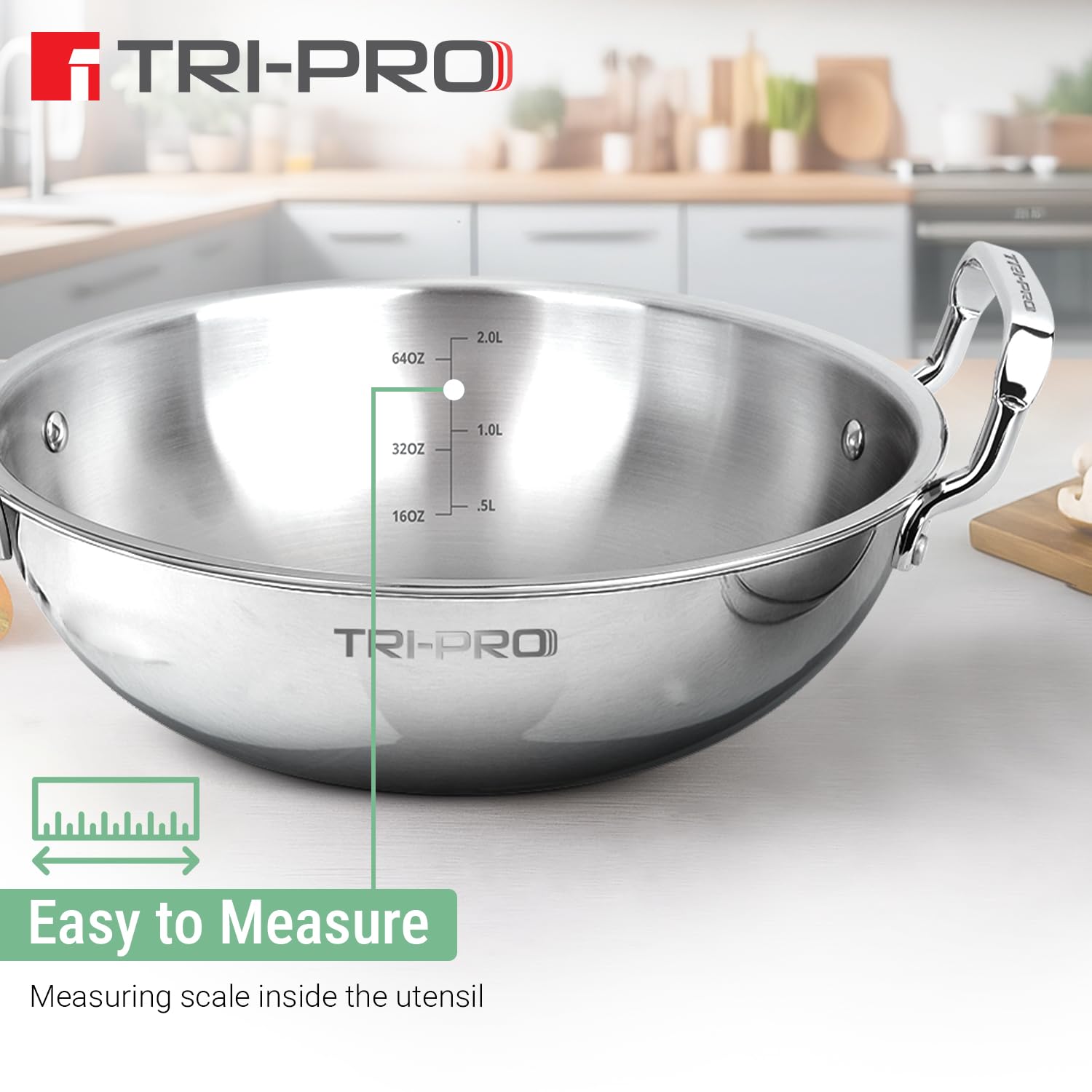 TriPro 3 Pcs Triply Stainless Steel Cookware Set - 24cm (3L) Kadai with Stainless Steel Lid and 22cm (1.5L) Frypan, Consumes Less Oil, Healthy Cooking, Event Heating - Induction and Gas Stove Ready 1