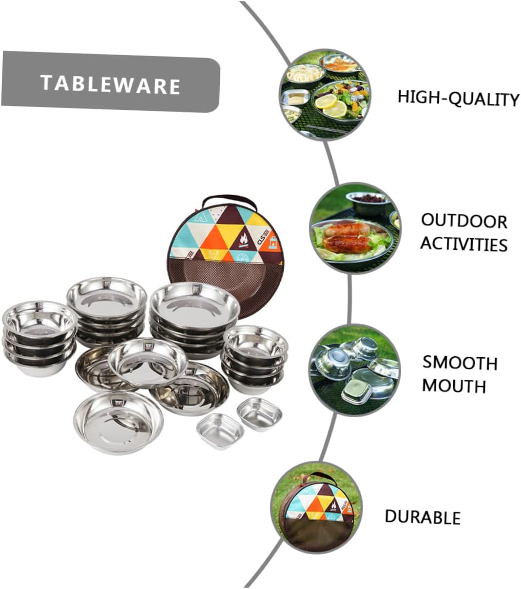 KICHOUSE 1 Set Campfire Plate Bowl Stainless Steel Camping Tableware for Outdoor Dining Lightweight and Compact Odorless Non Corrosive for Picnics and Bbqs