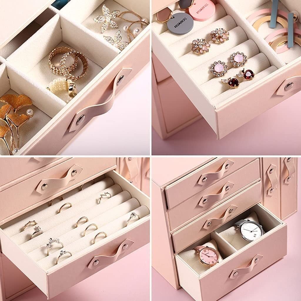 Ohrring-Aufbewahrungsbox Schmuckkästchen mit großem Fassungsvermögen, sechs Schubladen, multifunktional, für Ring, Uhr, Halskette, Schmuckaufbewahrungsbox Schmuck-Organizer (Color : A)