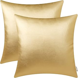 BRAWARM Faux Leather Throw Pillow Covers 18 X 18 Inches - Gold Leather Pilow Covers Pack of 2, Solid Dyed Leather Pillowcases for Couch Bed Sofa Garden Home Decorative