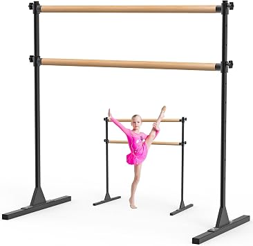 BeneLabel 4FT/5FT/6FT Height Adjustable Freestanding Ballet Barre with Fabric Sleeve Portable Double Ballet Bar 350 lbs Capacity Heavy Duty Dance Barre for Home Workout, Stretch