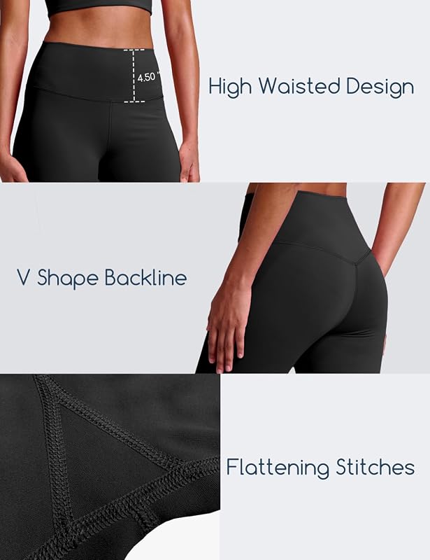 SKIDREAM XXS-XL Women's Tummy Control Opaque Yoga Leggings - High Waisted Gym Workout Pants for Women Black image 5